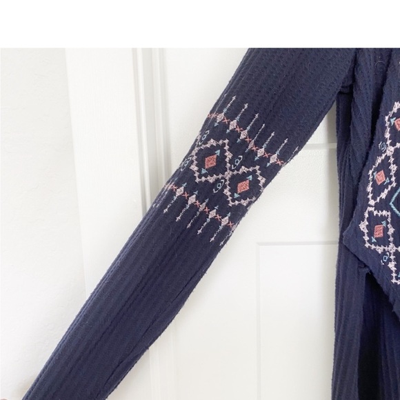 Knox Rose Navy Blue Embroidered Waffle Knit Cardigan Small - Picture 5 of 10
